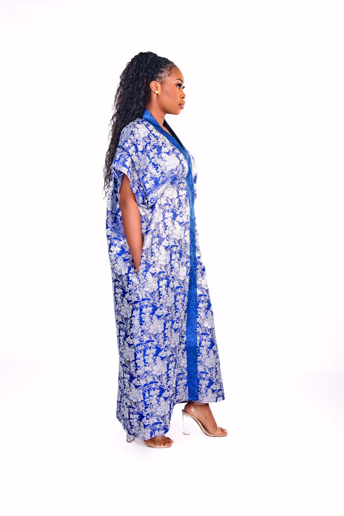 Zaria Damask Long Kimono Blue Dress - Max Koya Zaria Damask Long Kimono Blue Dress - Max Koya
